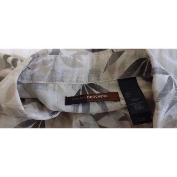 METRO CONCEPTS Mens Large Green & Tan Rayon Floral Hawaiian Shirt - Picture 7 of 11